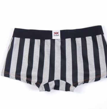 Striped gray and black cotton boxer with black belt