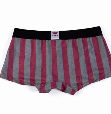 Striped dark red and gray cotton boxer with black belt