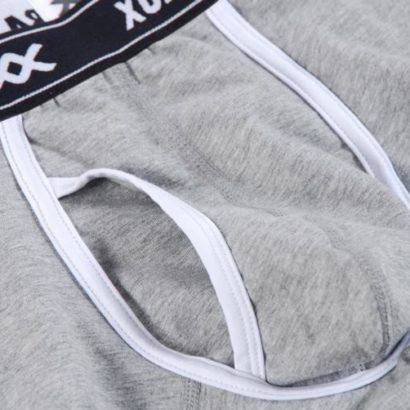 Gray cotton boxer with white lines and black belt
