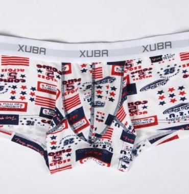 White brief boxer decorated with stars and trade marks