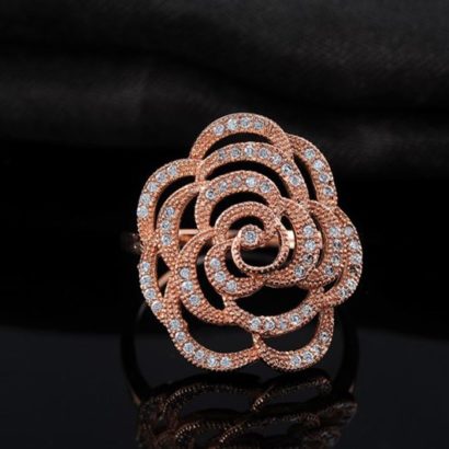 Copper ring plated with three layers of gold and inlaid with white zircons