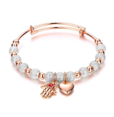Heart and hand bracelet, gold plated, has a unique design which allows it to be customized
