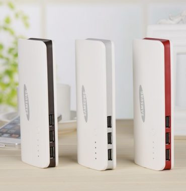 Power Bank 20000mAh Samsung 3 USB with Torch Light, white colors Envelope cover white leather