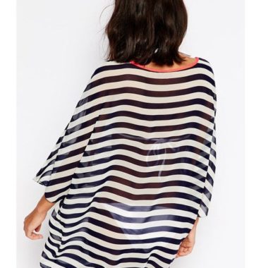 Kimono Sleeve Chiffon Striped Beachwear
